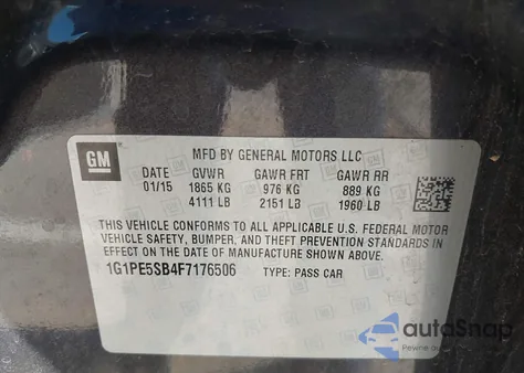 2015 Chevrolet Cruze 2Lt Auto z USA, uszkodzony, nr VIN 1G1PE5SB4F7176506